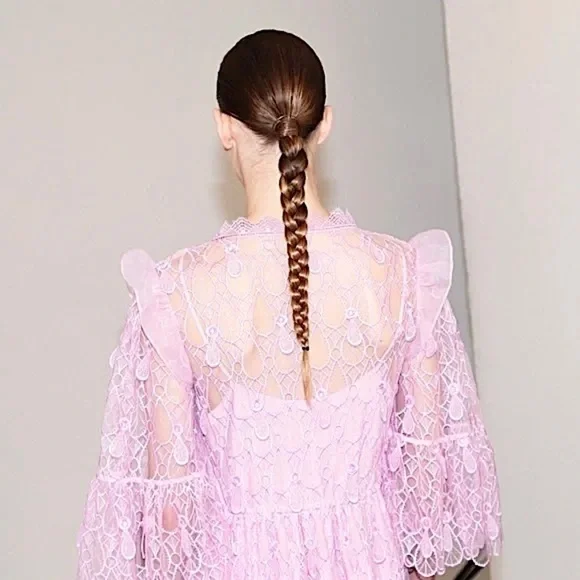 NWT SELF PORTRAIT Lilac Crochet Mesh Lace Tiered Ruffle Fairycore Maxi Dress 6 - Picture 13 of 16